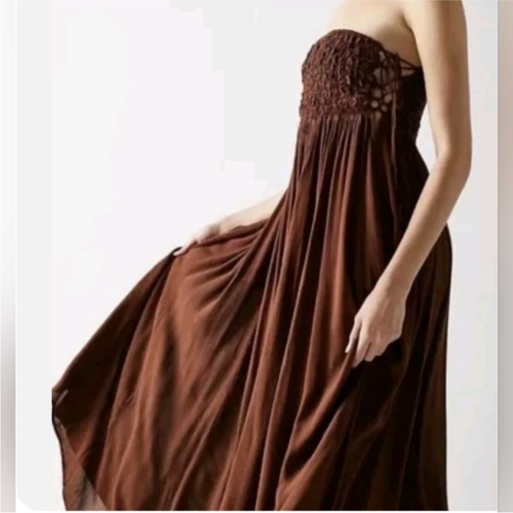 Free People Endless Summer, Brown, Strapless Pleated Sundress